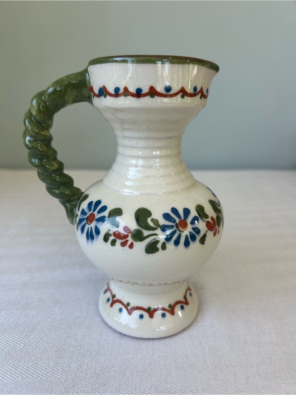 Vintage Hungarian Folk Pottery Pitcher Hand Painted
